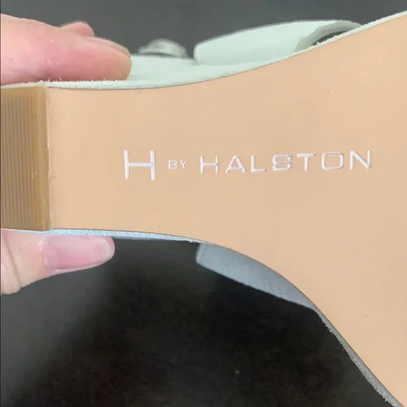 NWOT HALSTON Stone / Gray Wedge Sandals with Textured Straps and Ankle Buckle. - Picture 6 of 9